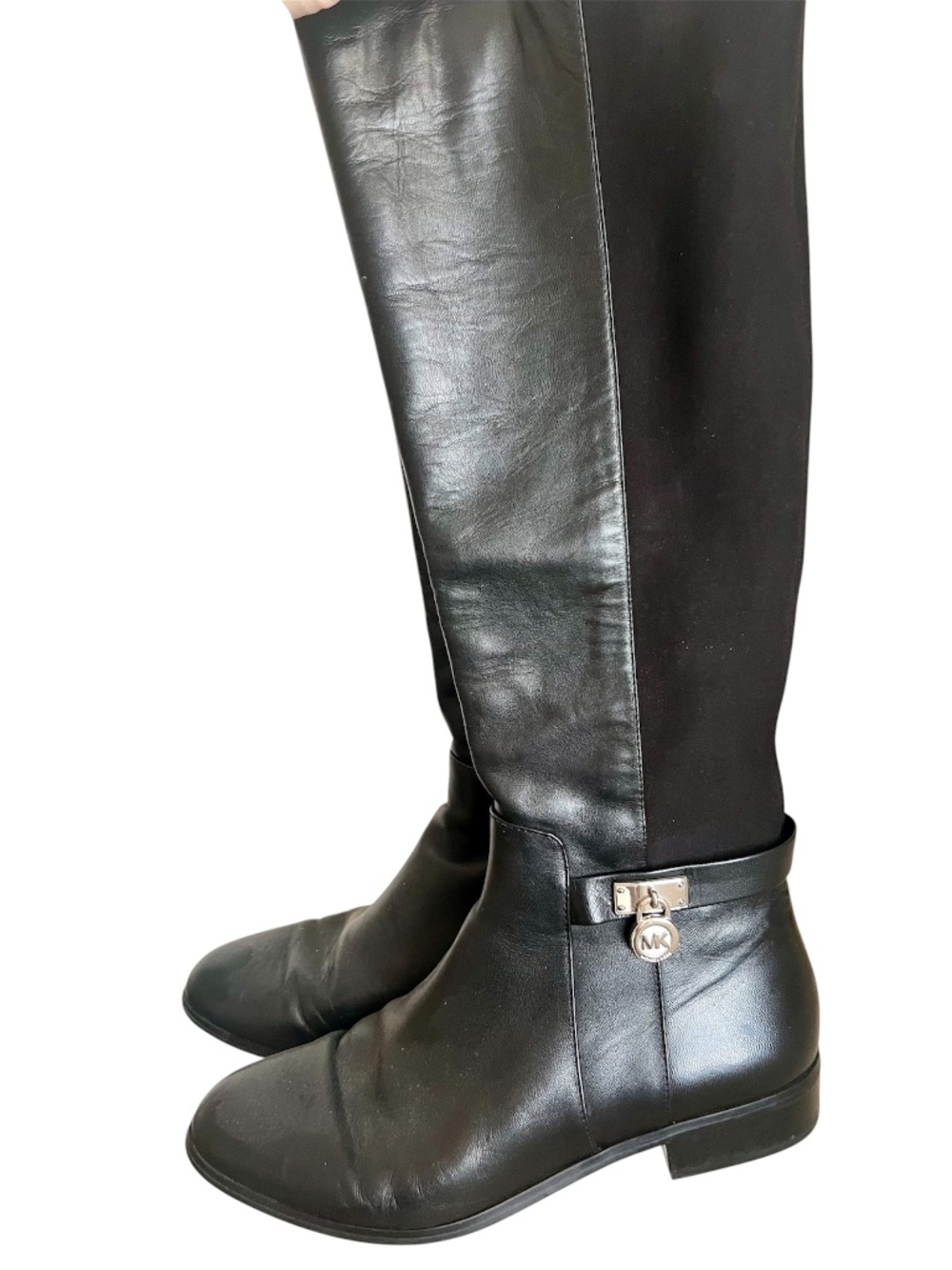 Michael Kors Black Leather Stretch Knee Boots